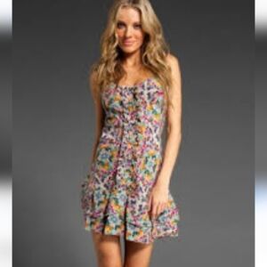 Parker Ruffled Front Silk Dress In Multi Flower Size Medium